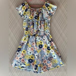 knit works - girls floral off shoulder romper (Size 7)